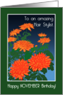 For Hair Stylist November Birthday with Orange Chrysanthemums card