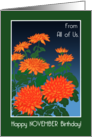 November Birthday From All of Us with Orange Chrysanthemums card