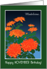 Custom Name November Birthday with Orange Chrysanthemums card
