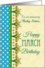 For Baby Sitter March Birthday with Pretty Daffodil Border and Polkas card