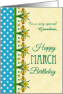 For Grandma March Birthday with Pretty Daffodil Border and Polkas card