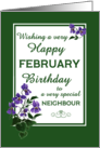 For Neighbour February Birthday with Watercolour Wood Violets card