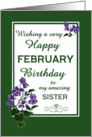 For Sister February Birthday with Watercolour Wood Violets card