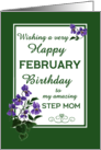 For Step Mom February Birthday with Watercolour Wood Violets card