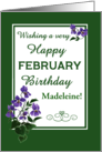 Custom Name February Birthday with Watercolour Wood Violets card