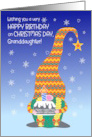 For Granddaughter Birthday on Christmas Day with Fun Gnome and Cake card