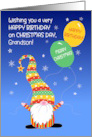 For Grandson Birthday on Christmas Day with Fun Gnome and Balloons card