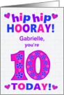 Custom Name 10th Birthday Hip Hip Hooray Pretty Hearts and Flowers card