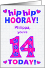 Custom Name 14th Birthday Hip Hip Hooray Pretty Hearts and Flowers card