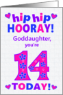 For Goddaughter 14th Birthday Hip Hip Hooray Pretty Hearts and Flowers card