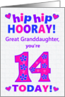 Great Granddaughter 14th Birthday Hip Hip Hooray Hearts and Flowers card