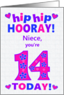 For Niece 14th Birthday Hip Hip Hooray Pretty Hearts and Flowers card