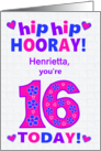 Custom Name 16th Birthday Hip Hip Hooray Pretty Hearts and Flowers card