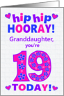 For Granddaughter 19th Birthday Hip Hip Hooray Hearts and Flowers card