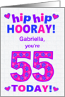 Custom Name 55th Birthday Hip Hip Hooray Pretty Hearts and Flowers card