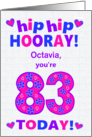 Custom Name 83rd Birthday Hip Hip Hooray Pretty Hearts and Flowers card