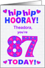 Custom Name 87th Birthday Hip Hip Hooray Pretty Hearts and Flowers card
