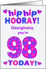 Custom Name 98th Birthday Hip Hip Hooray Pretty Hearts and Flowers card