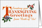 Thanksgiving Greetings From Both of Us Fall Berries Gold Colored Text card