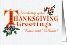 Custom Name Thanksgiving Greetings Fall Berries Gold Colored Text card