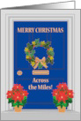 Christmas Across the Miles Front Door with Wreath and Poinsettias card