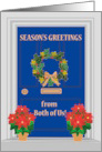 Seasons Greetings From Both of Us Front Door Holly and Poinsettias card