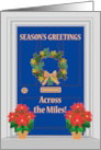 Seasons Greetings Across the Miles Front Door Holly and Poinsettias card