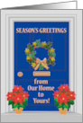Seasons Greetings From Our Home to Yours Front Door Holly Poinsettias card