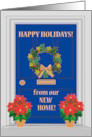 Happy Holidays From Our New Home Front Door with Holly Poinsettias card