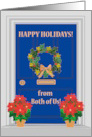 Happy Holidays From Both of Us Front Door with Holly Poinsettias card