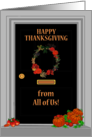 Thanksgiving From All of Us with Chic Front Door Wreath and Pumpkins card