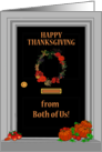 Thanksgiving From Both of Us with Chic Front Door Wreath and Pumpkins card