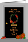 Thanksgiving From Our Home to Yours Front Door Wreath and Pumpkins card