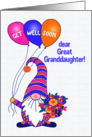 For Great Granddaughter Get Well Gnome or Tomte Balloons and Flowers card
