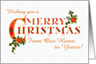 Christmas Greeting From Our Home to Yours with Poinsettias Holly Ivy card