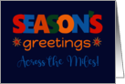 Season’s Greetings Across the Miles Bright Retro Text and Stars card