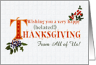 Belated Thanksgiving From All of Us with Fall Berries and Word Art. card