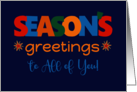 Season’s Greetings to All of You Bright Retro Text and Stars card