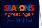 Season’s Greetings From All of Us Bright Retro Text and Stars card