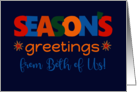 Season’s Greetings From Both of Us Bright Retro Text and Stars card