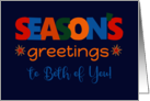 Season’s Greetings to Both of You Bright Retro Text and Stars card