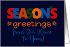 Season’s Greetings From Our Home to Yours Bright Retro Text and Stars card