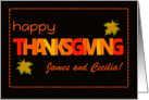 Custom Name Thanksgiving with Word Art Fall Colours and Leaves card