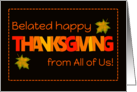 Belated Thanksgiving From All of Us Word Art Fall Colours and Leaves card