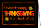Belated Thanksgiving From Both of Us Word Art Fall Colours and Leaves card