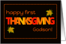 For Godson First Thanksgiving with Word Art Fall Colours Leaves card