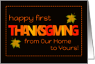 First Thanksgiving Our Home to Yours with Word Art Fall Colours Leaves card