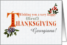 Custom Name First Thanksgiving with Fall Berries and Word Art card