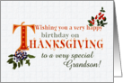 For Grandson Thanksgiving Birthday with Fall Berries and Word Art card