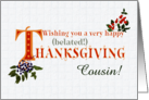 For Cousin Belated Thanksgiving Wishes with Fall Berries and Word Art card